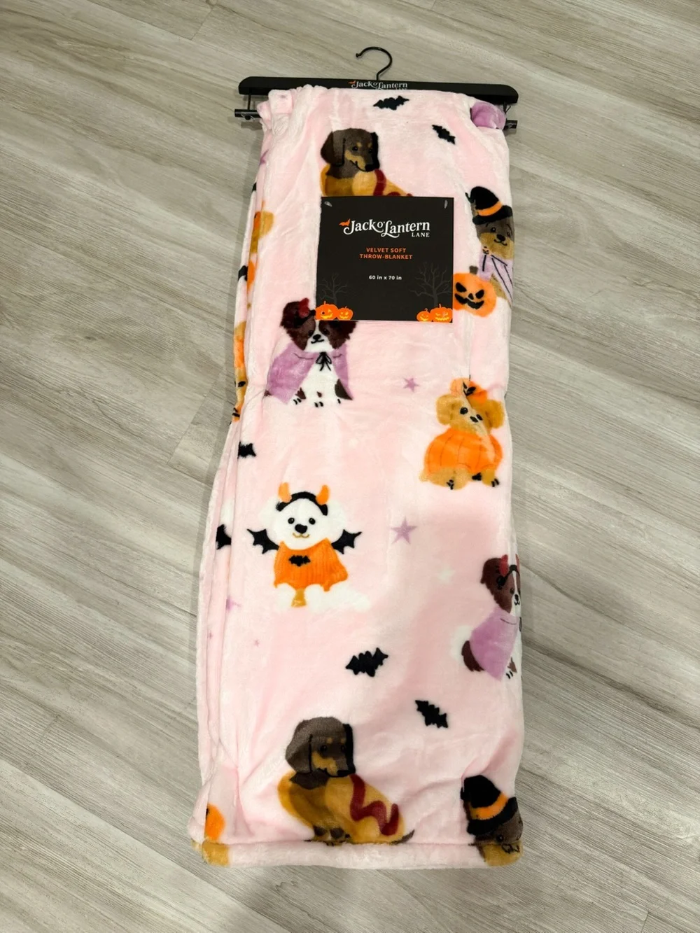 Jack o' Lantern Lane m Pink Halloween Puppy Plush Pajama Throw Blanket